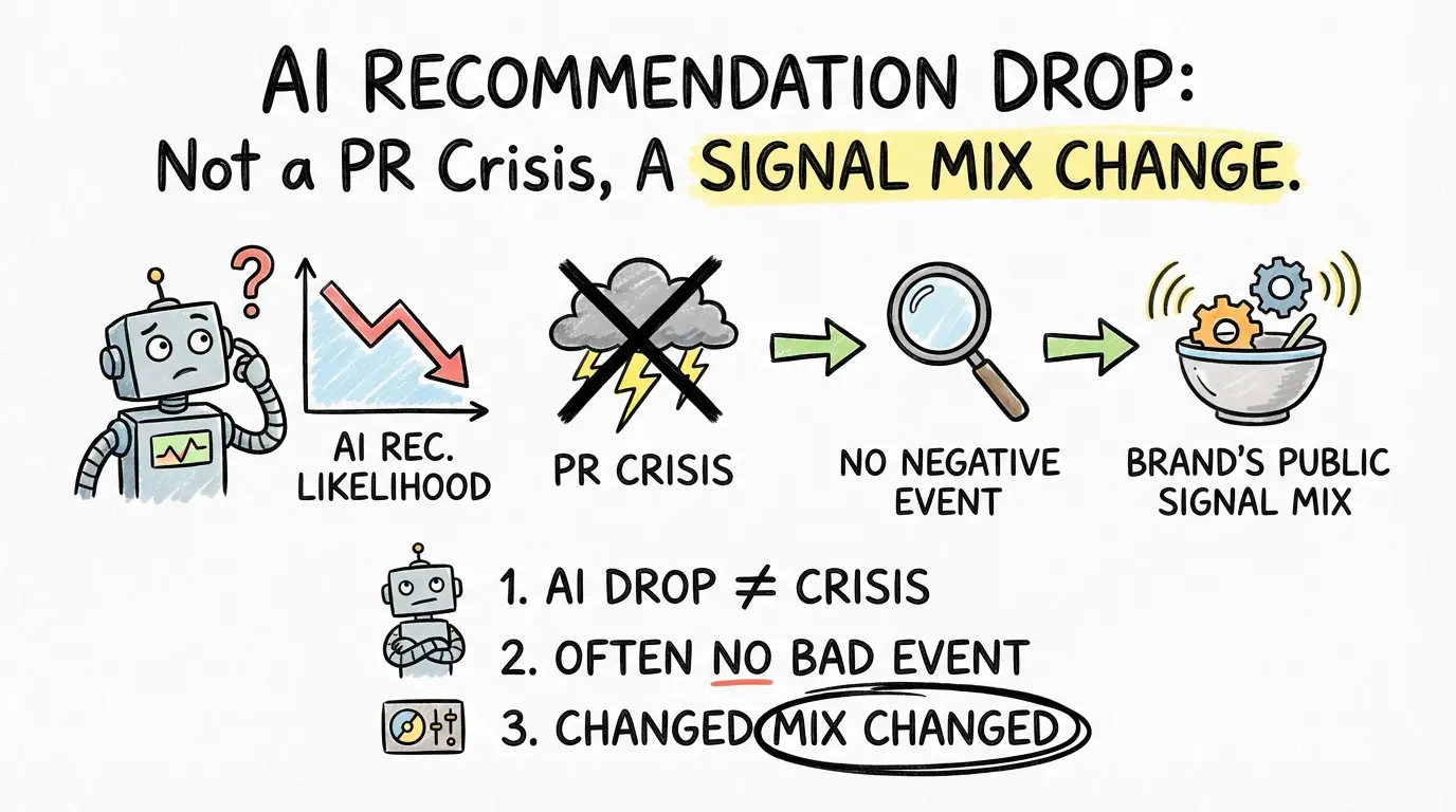 When AI Recommendation Likelihood Falls, It May Be the Signal Mix, Not a PR Crisis